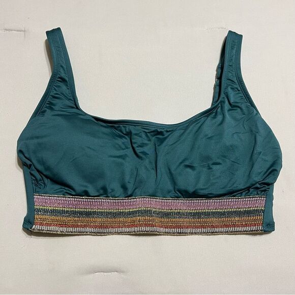 Teal Swimsuit Bra Top with Multicolor Band - Picture 1 of 5